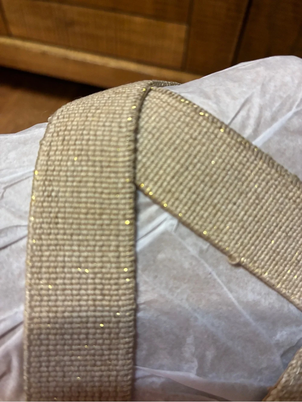 Easy Spirit Beige Gold Canvas Espadrille Wedge with Crossover Straps Sz 7 NWT